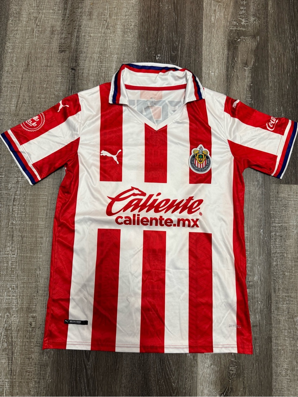 Puma Kids Red and White Striped Soccer Jersey with Club Crest